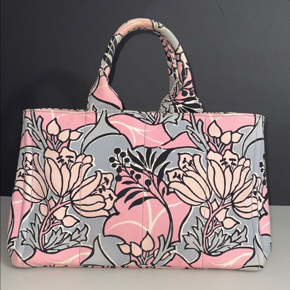 Prada Handbags - Prada RARE STAMPATA CANAPA ROSA FLORA Pink and Gray Tote w/ Prada strap!